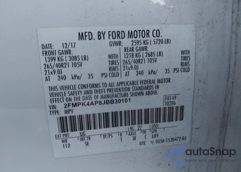 2018 Ford Edge Sport z USA, uszkodzony, nr VIN 2FMPK4AP8JBB30101